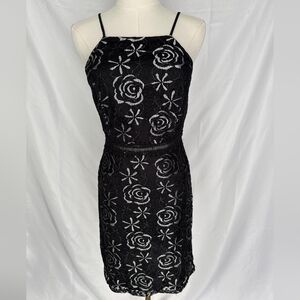 Francesca's Rose Floral Lace Mini Dress Black/Silver Small